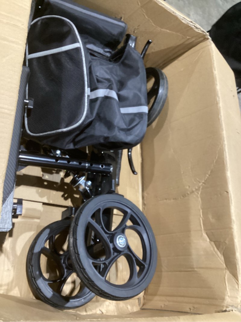 Condition photo showing As Is for steerable knee walker deluxe medical scooter for foot injuries compact crutches, with dual rear on-wheel brake and shock absorption under the knee pad, black