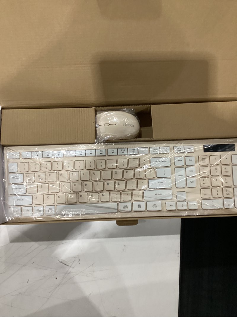 Condition photo showing New/Like New for wireless keyboard and mouse combo, full-sized wireless keyboard and adjustable dpi mouse, 2.4ghz usb receiver, keyboard and mouse for pc, windows, desktop, laptop (latte color)