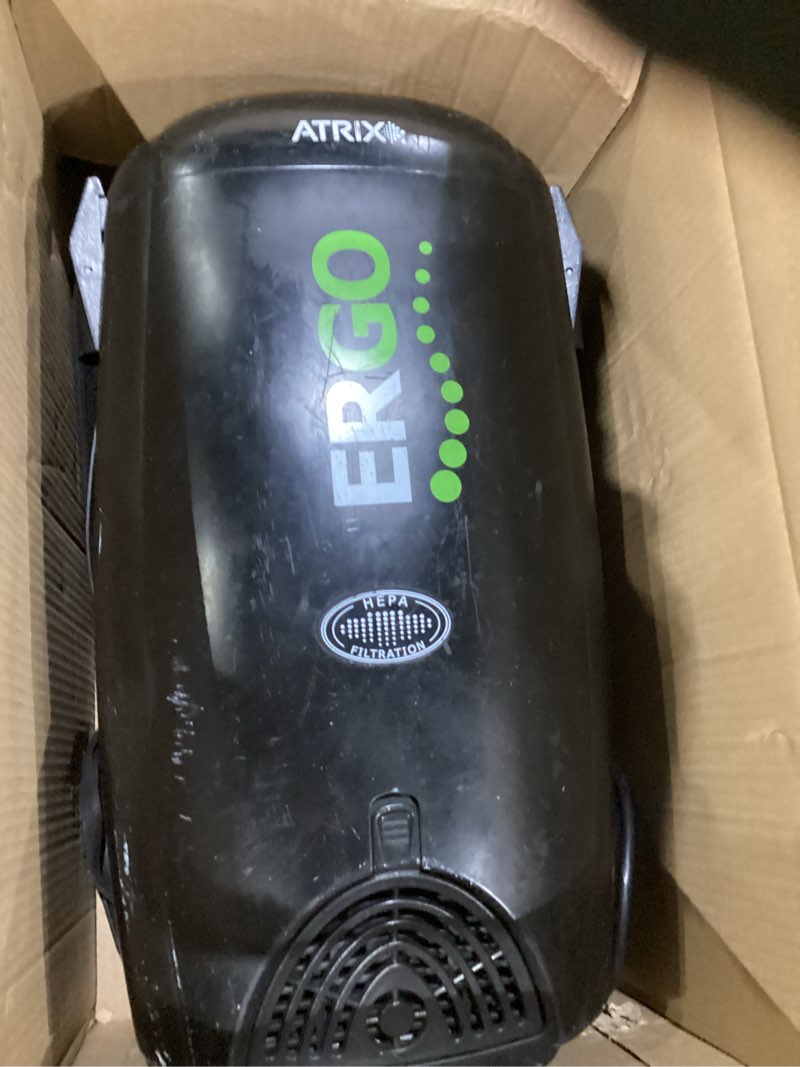 Condition photo showing As Is for Atrix VACBP1 Ergonomic Backpack Vacuum Cleaner - 8-Quart HEPA Filter, 1400W Portable Small Vacuum for Multi-Use - Includes Attachments: 6' Hose, Blower Nozzles, Wand, Brushes Standard Bundle