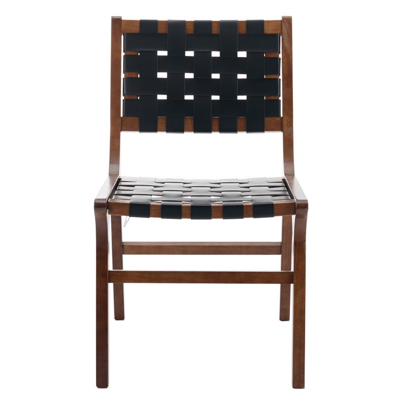Woven Strips Faux Leather Farmhouse Dining Chairs Set Of 2