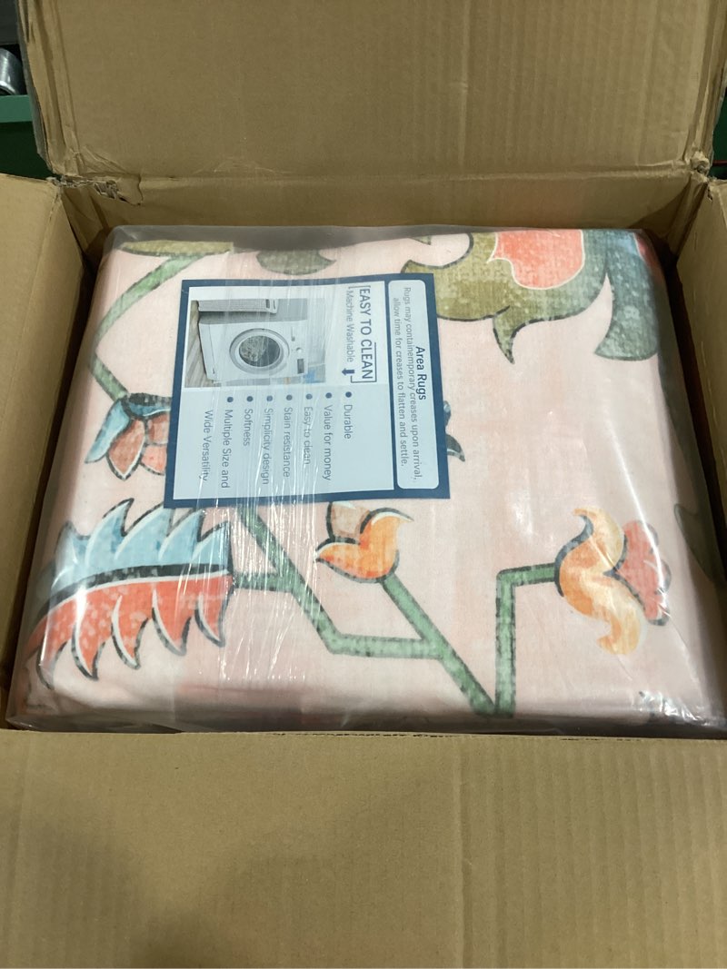 releany area rugs 9'x12' washable non-slip, floral vintage distress print pattern medallion carpet f