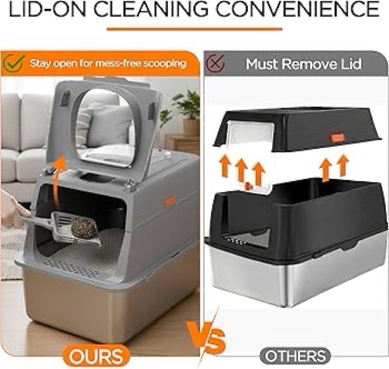 Citylife Stainless Steel Cat Litter Box with Lid, Front & Top Entry Extra Large Metal Kitty Litter B