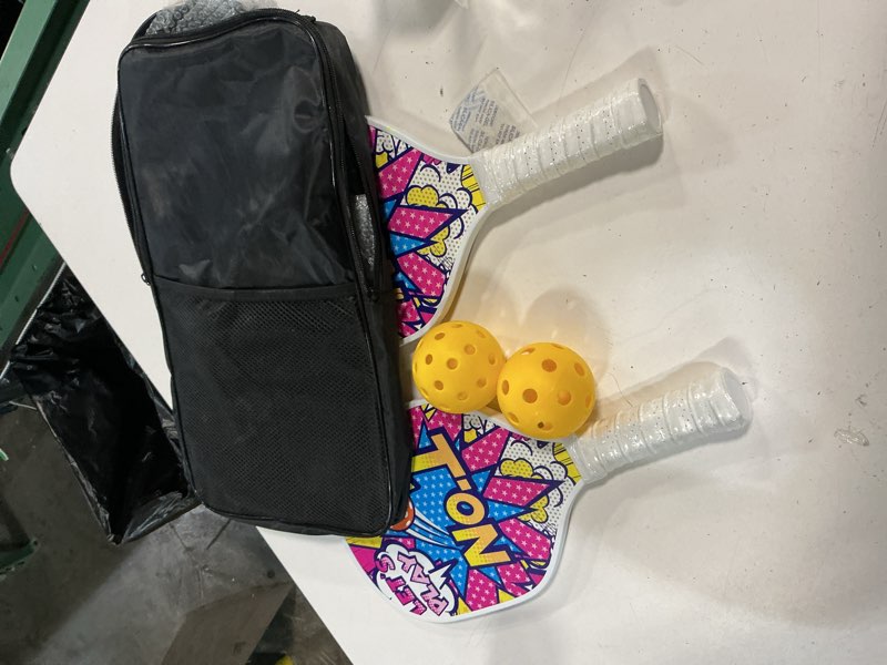 Condition photo showing Good Condition for pickleball paddle set - 2 paddles, 2 balls & bag bundle