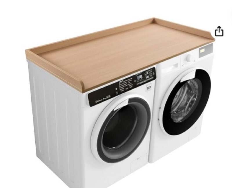 Kaboon Washer Dryer Countertop, Melamine Countertop with Edge Rails - 27.5" Depth x 54" Width Laundry Room Organization, Light Walnut