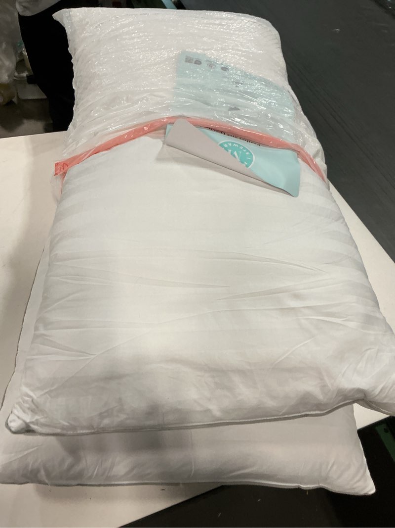 Condition photo showing As Is for Feathers and Polyester Fiber Pillows Hotel Pillow King Size Set of 2 Fluffy Pillows  with 100% Cotton Cover