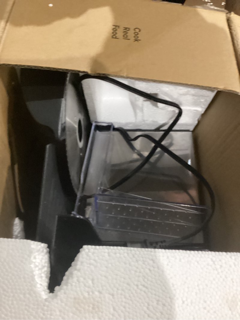 Condition photo showing As Is for Elite Gourmet EMT-625B Ultimate Precision Electric Deli Food Meat Slicer Removable Stainless Steel Blade, Adjustable Thickness, Ideal for Cold Cuts, Hard Cheese, Vegetables & Bread, 7.5”, Black Stainless Steel & Black