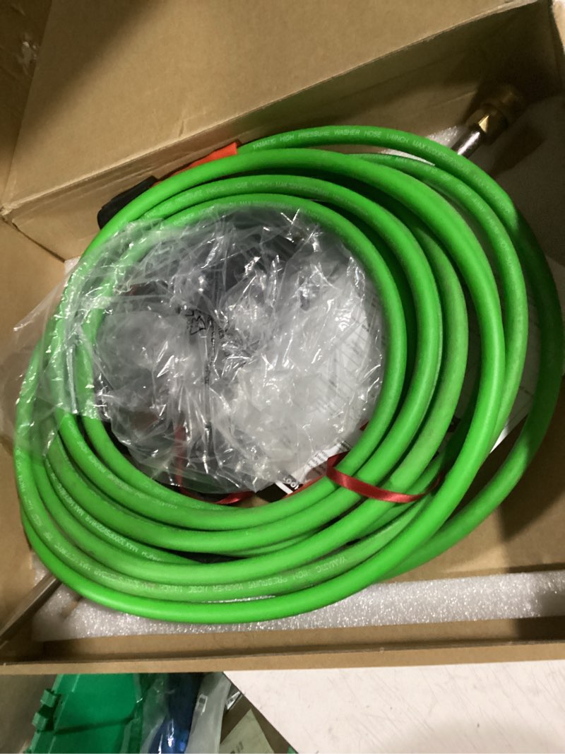 Condition photo showing Good Condition for yamatic pressure washer gun and hose, 25 ft flexible hose with stainless steel extension power washer wand, 3/8" swivel quick connect & m22-14mm adapter replacement for ryobi simpson honda (green) 25ft hose & long gun