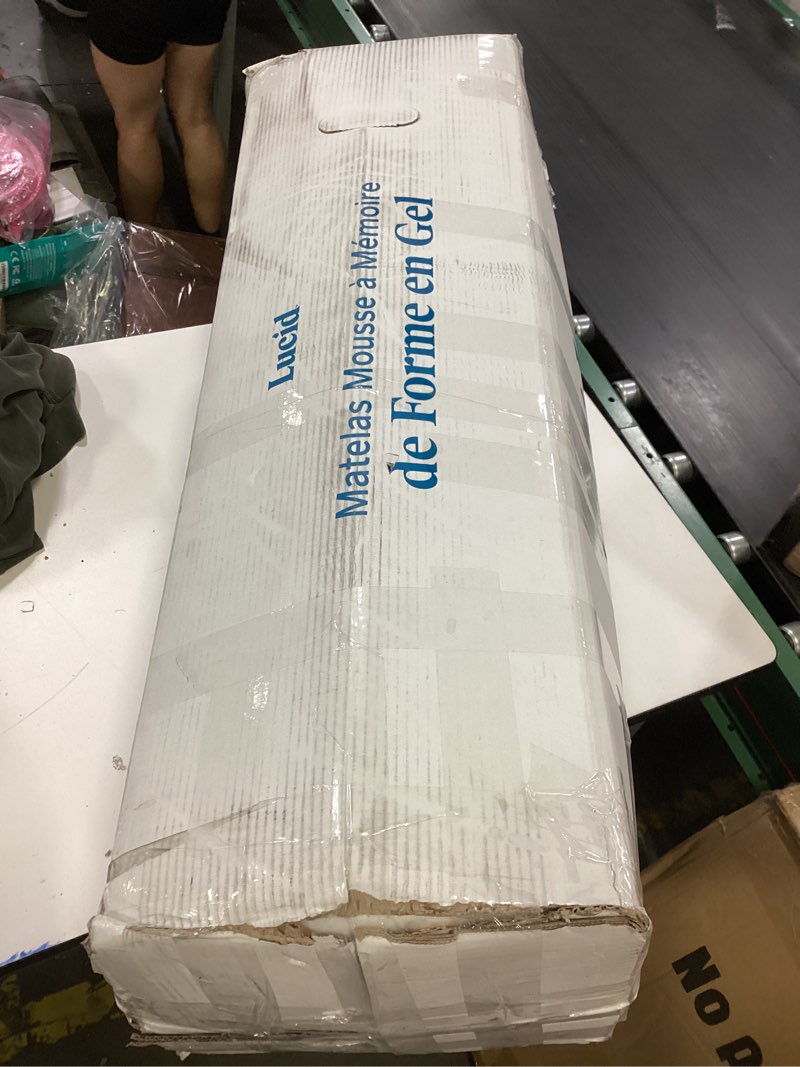 Condition photo showing New/Like New for lucid 5 inch memory foam mattress – low profile - firm feel - infused with bamboo charcoal and gel - bed in a box - temperature regulating - breathable - twin size twin 5" firm