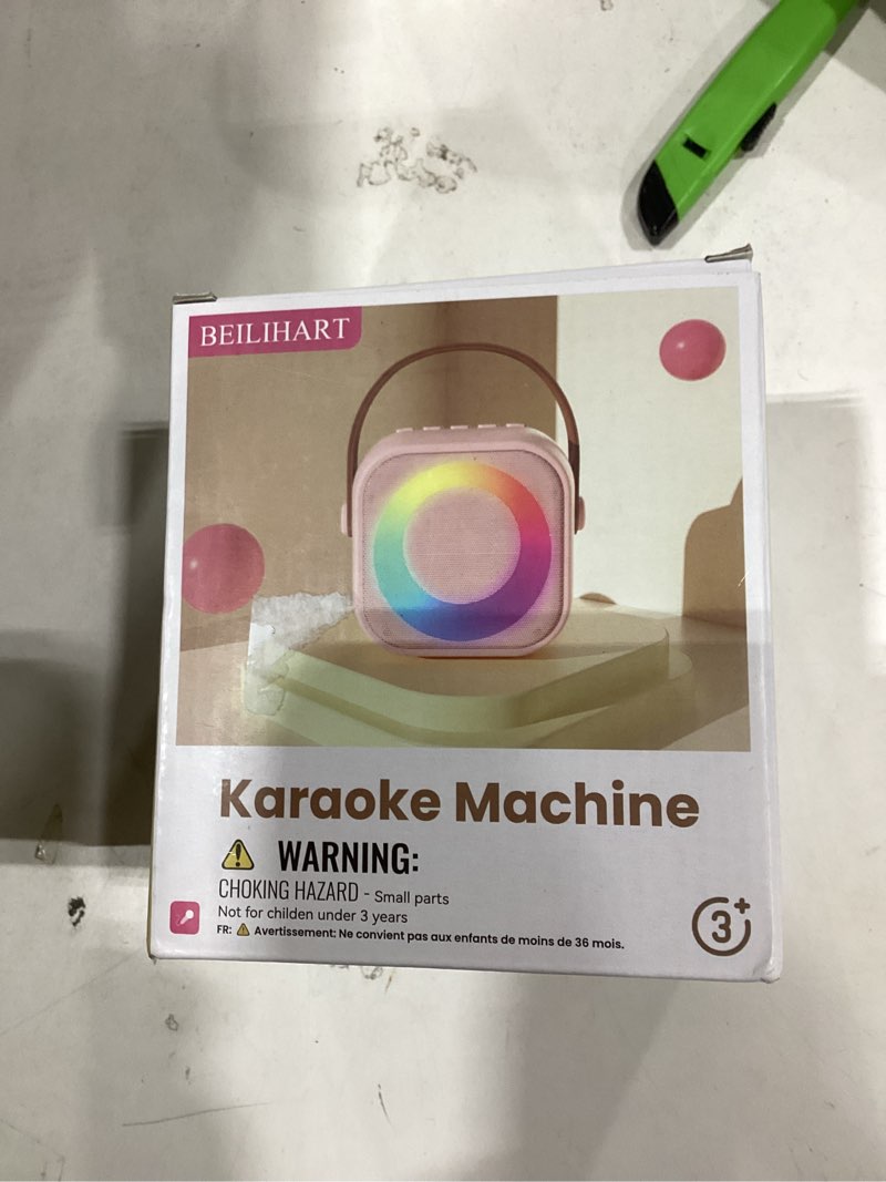 Condition photo showing New/Like New for Mini Karaoke Machine, Portable Bluetooth Karaoke Speaker with 2 Wireless Microphones and Party Lights for Kids and Adults, Birthday Gifts for Girls Boys Family Home Party Black 2 Mics