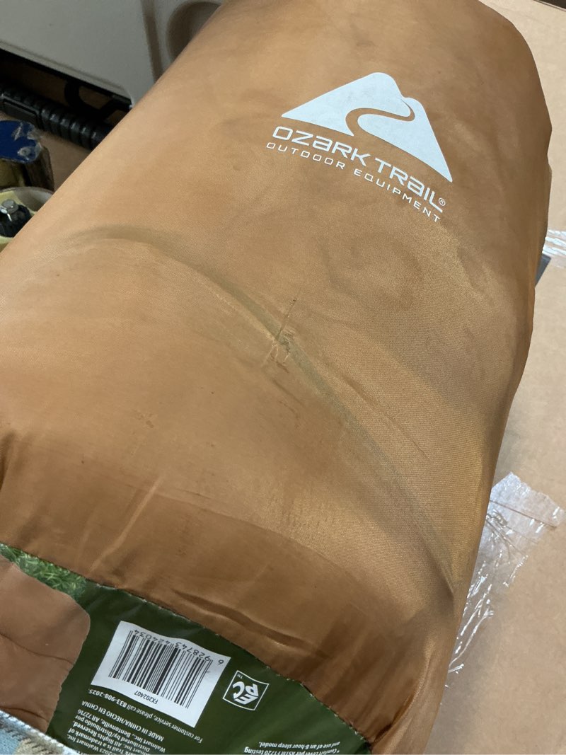 Condition photo showing As Is for ozark trail 50f flannel lined rectangle adult sleeping bag - blue (75" x 33")