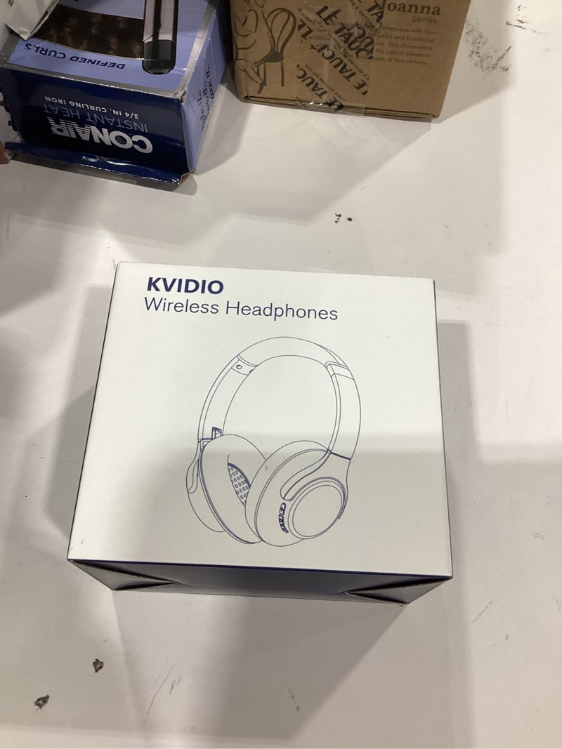 Condition photo showing New/Like New for kvidio bluetooth headphones over ear, 65 hours playtime wireless headphones with microphone, foldable lightweight headset with deep bass, hifi stereo sound low latency for travel work cellphone