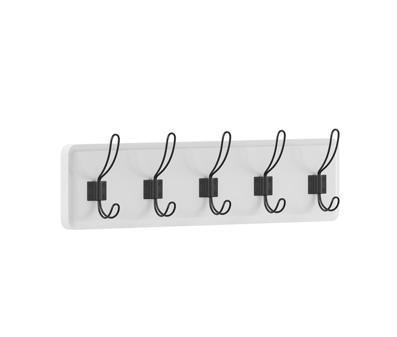 Flash Furniture Daly Wall Mounted Pine Wood Storage Rack with 5 Hanging Hooks for Entryway, Kitchen, Bathroom, Set of 1, Solid White