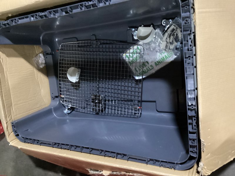 Condition photo showing As Is for similar to stock photo amazon basics 2-door top-load hard-sided dogs, cats pet travel carrier, gray & blue, 22.8\"l x 15.0\"w x 13.0\"h gray & blue 22.8\"l x 15.0\"w x 13.0\"h