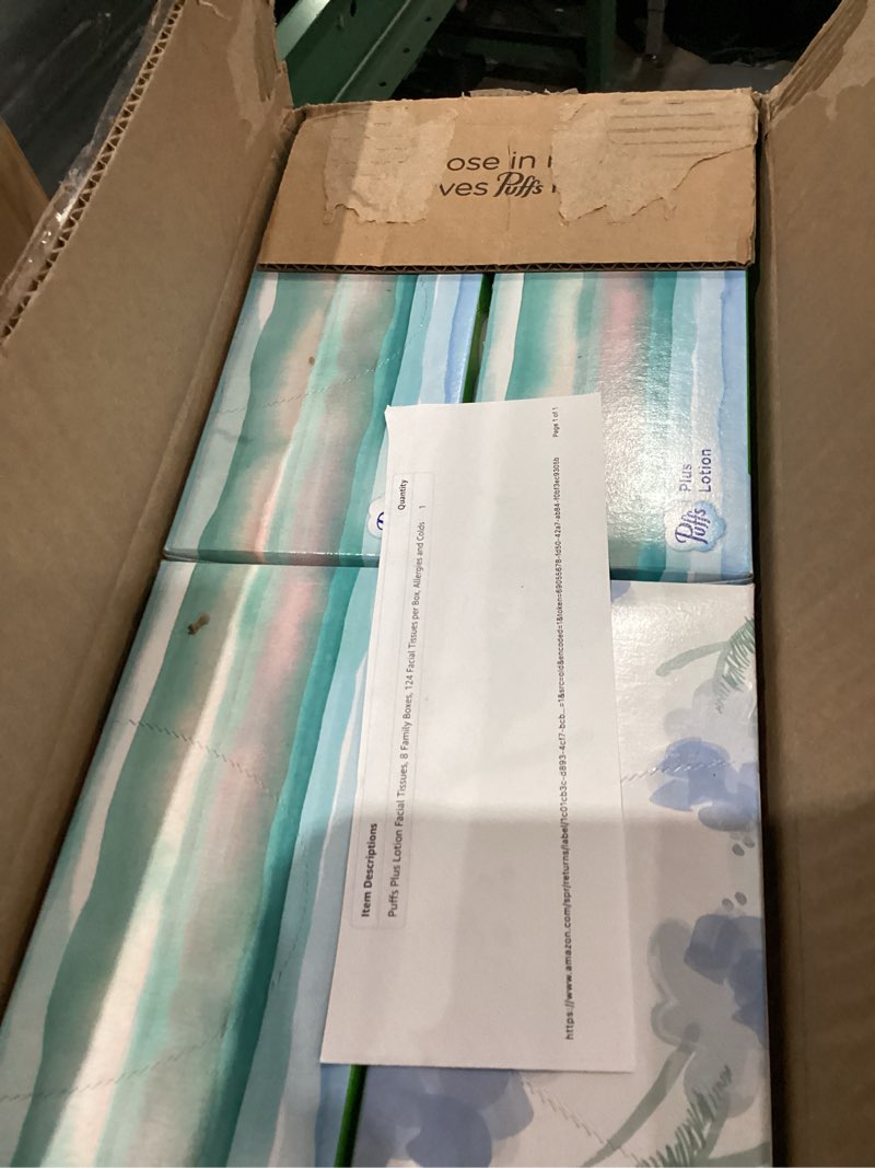 Condition photo showing New/Like New for Puffs Plus Lotion Facial Tissues, 8 Family Boxes, 124 Facial Tissues per Box, Allergies and Colds 124 Count (Pack of 8)