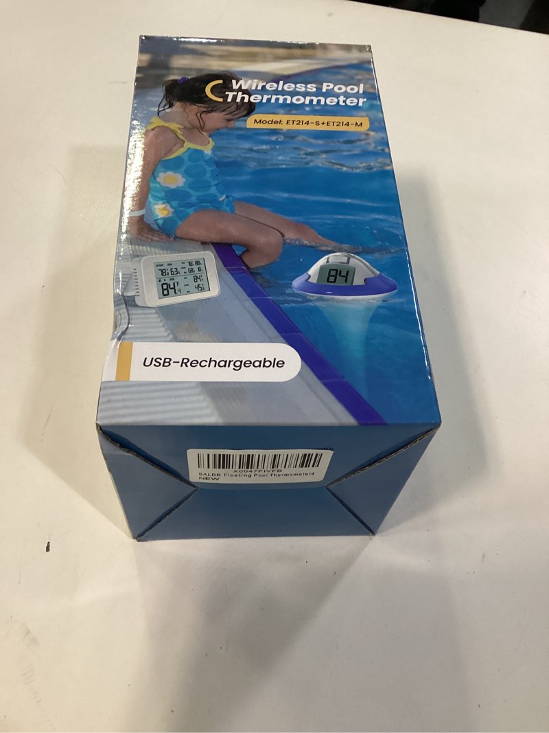 Condition photo showing New/Like New for BALDR Rechargeable Wireless Pool Thermometer Floating Easy Read, Dual Screens Big Digits Water Thermometer for Swimming Pool, Hot Tub, Hot Spring, Aquarium (Blue)