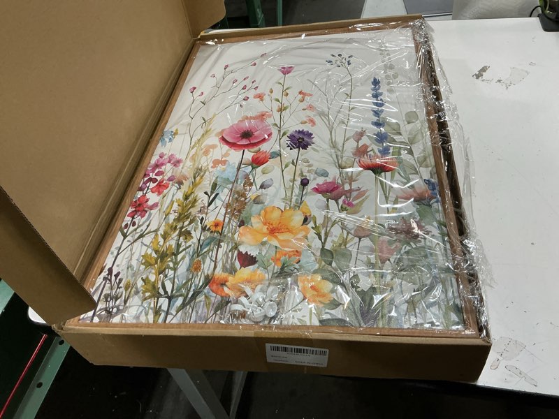 Condition photo showing New/Like New for FWIEXA Wildflower Pictures Wall Decor, 3 Piece Floral Canvas Wall Art Set, Framed Watercolor Flower Painting, Colorful Botanical Artwork, 16x24 Inches Poster for Living Room, Bedroom, Nursery, Home Colorful Wildflower 16"L x 24"W