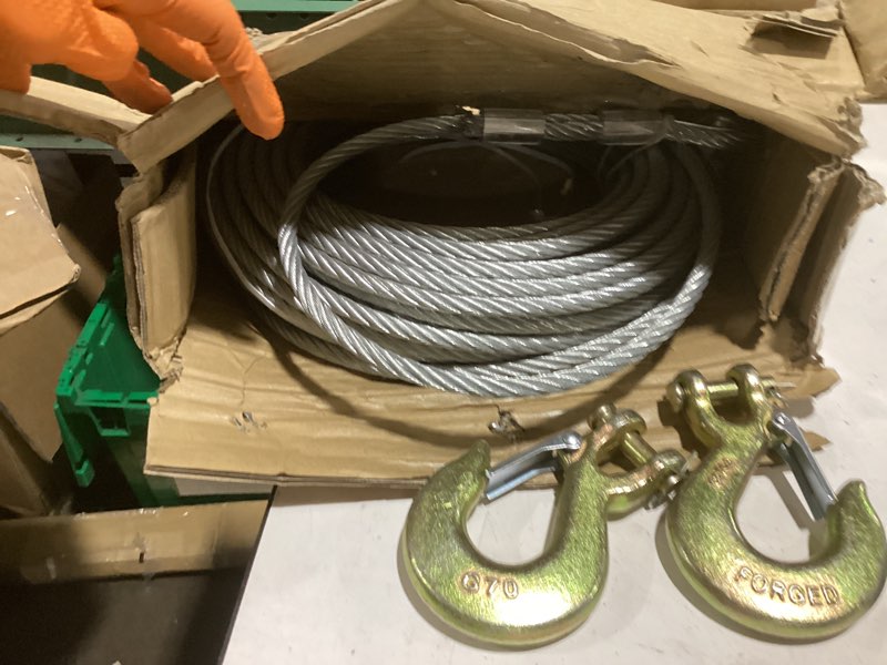 Condition photo showing New/Like New for winch cable,towing cable heavy duty,with 2 pick 3/8" u-clamp slide hooks,3/8 inch 7x19 stranded construction,13980 lbs breaking strength 100 feet with 3/8 inch g70 u-hook 100ft