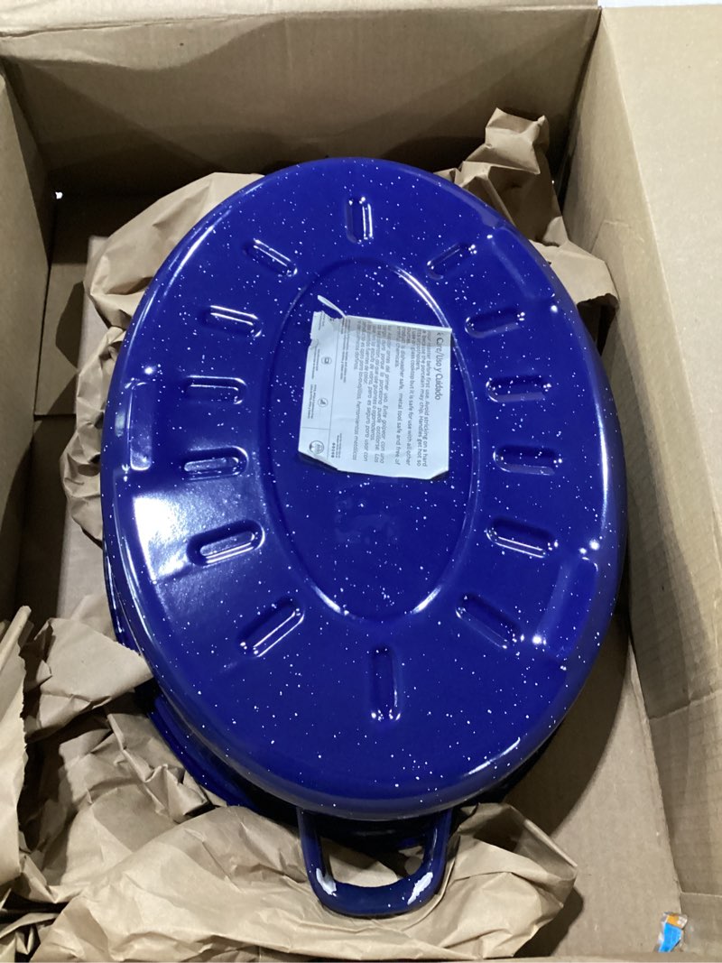 Condition photo showing Good Condition for imusa usa 18" traditional vintage style blue speckled enamel on steel covered oval roaster