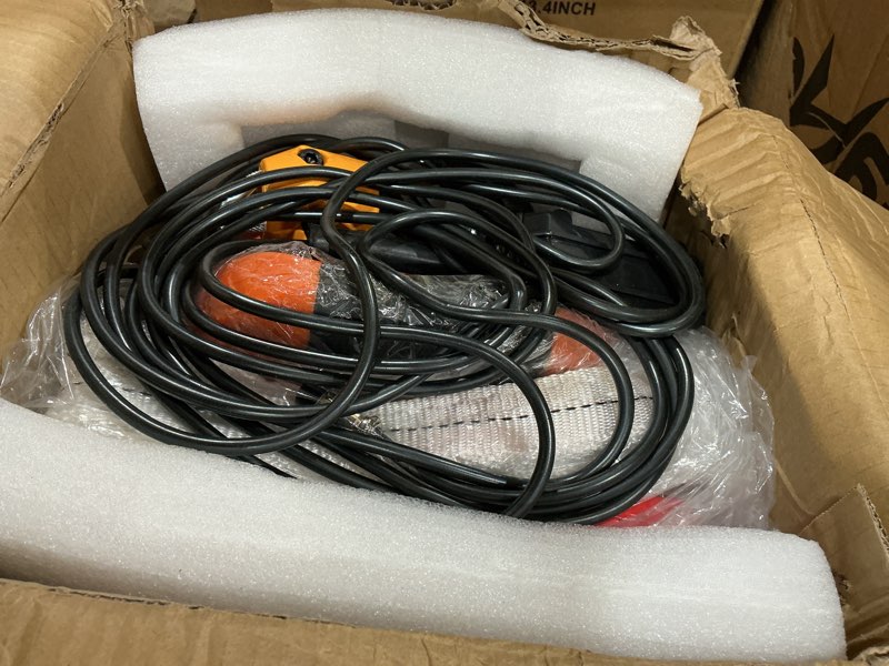 Condition photo showing As Is for vevor 3in1 electric hoist winch, 1500w portable electric winch, 110v power winch crane, 25ft lifting height, overload protection for lifting wireless + wired + manual orange