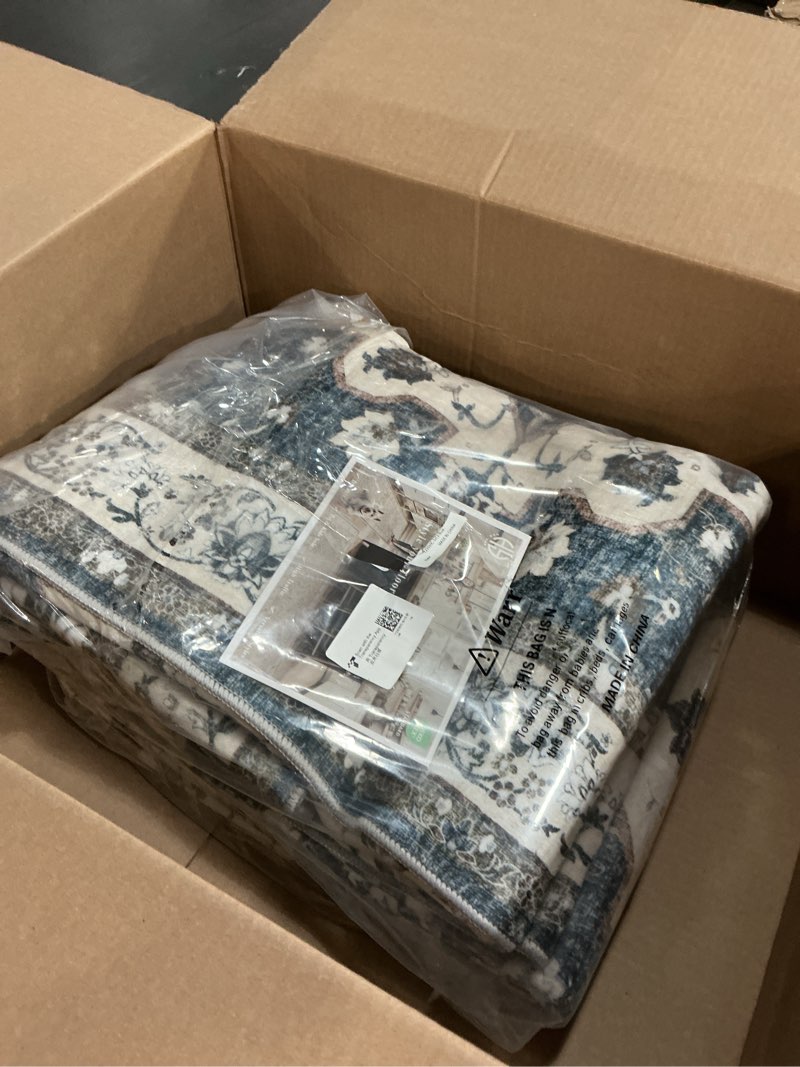 Condition photo showing Good Condition for Washable 3x12 Hallway Runner Rug: Oriental Non-Slip Rugs for Entryway Living Room Floral Stain Resistant Long Kitchen Bathroom Carpets Accent Low Pile Floor Mat for Dining Room Bedroom (3x12,Blue) 3' x 12' (Rectangular) Blue