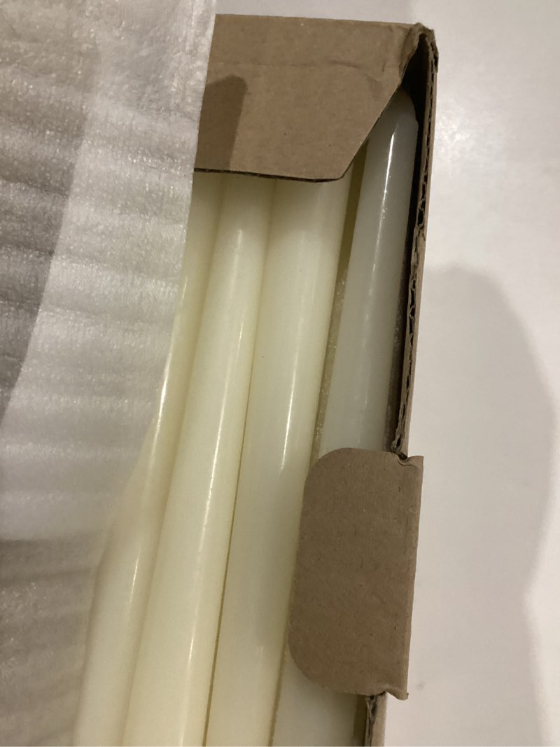 Condition photo showing Good Condition for flamecan ivory taper candles, set of 20 unscented and smokeless 10 inch taper candles long burning, paraffin wax with cotton wicks for burning approxinately 7-8 hours time 20 pack