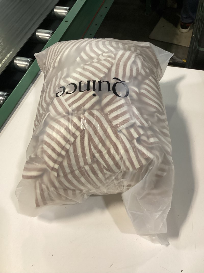 Condition photo showing New/Like New for european linen stripe sheet set, full, terracotta/white stripe