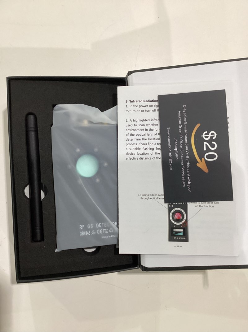 Condition photo showing New/Like New for NOT TESTED Hidden Camera Detectors, Anti Spy Camera Finder, GPS Tracker Detector, Hidden Devices Detector for Airbnb, Hotels, Bathroom, Home, Office (Black)