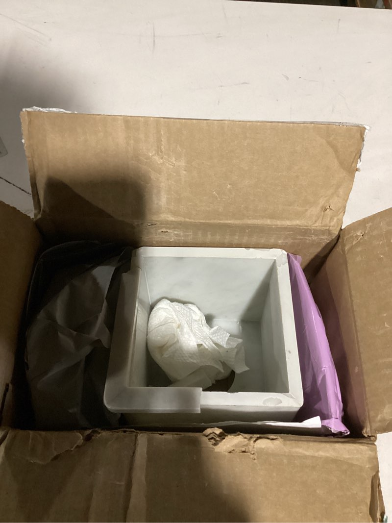 Condition photo showing As Is for Natural Marble Tissue Box Cover, Carrara White Tissue Organizer 6 X 6 X 5.7 Inch, Heavy Stone Decorative Box, Square Tissue Box Holder for Home Decor, Kitchen, Bathroom, Bedroom Carrara White Cube
