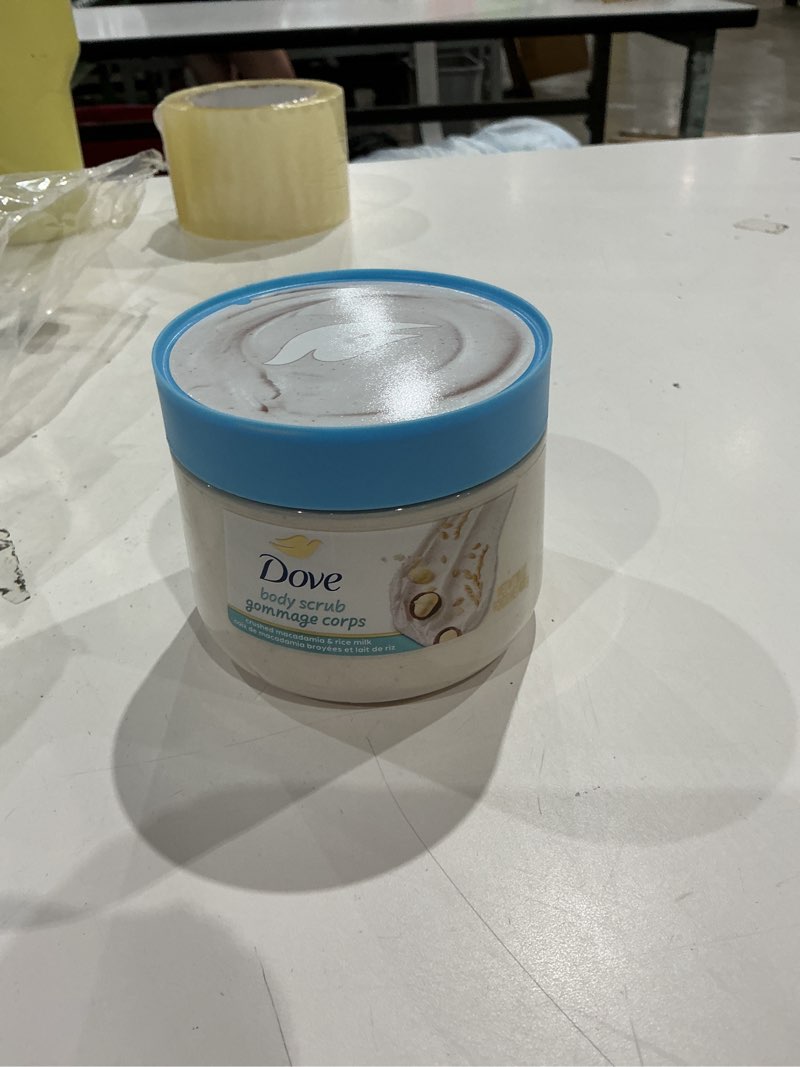 Condition photo showing As Is for dove scrub macadamia rice milk body scrub exfoliates and deeply nourishes for smooth, radiant skin 15 oz macadamia & rice milk 15 ounce (pack of 1)