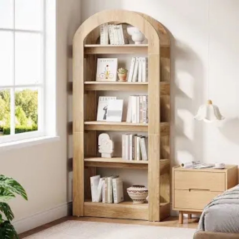 70.9\\\" tall arched bookcase, modern 5-tier open bookshelf for home office, bedroom, living room