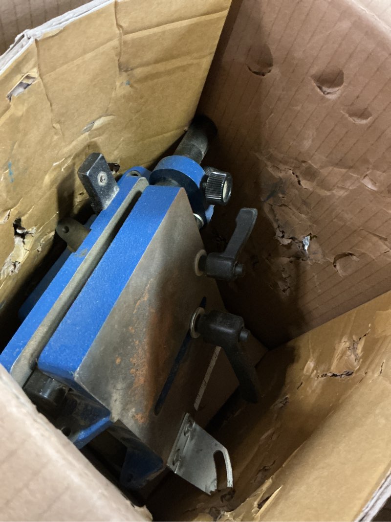 Condition photo showing As Is for rockler drill guide w/chuck key - full-size drill press accessories for small shops - 0° to 60° angle drill guide w/easy-to-read protractor scale - self-centering portable drill guide