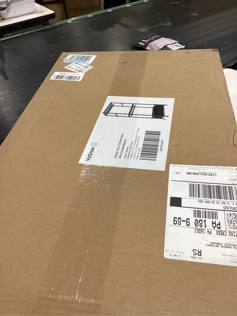 Condition photo showing Good Condition for Clothes Rack, Clothing Rack for Hanging Clothes, 4 Tiers Adjustable Closet Organizer System with Drawer | Double Rods | Side Hooks | Load 445lbs | 23" L x 13.18" W x 78.74" H | Black 23" L x 13.18" W x 78.74" H - Black