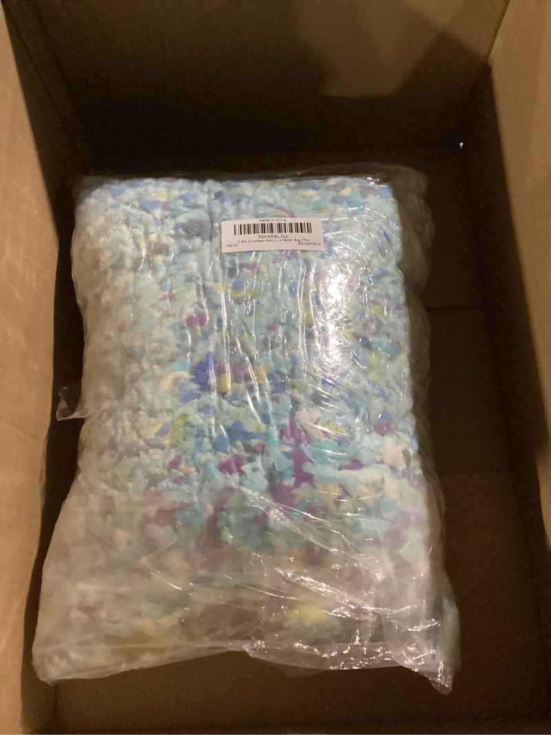 Condition photo showing New/Like New for boxin 5lbs shredded memory foam filling for bean bag filler, soft and convenient pillow stuffing foam for couch cushion, dog bed, chair, arts & crafts, added gel particles 5lbs white