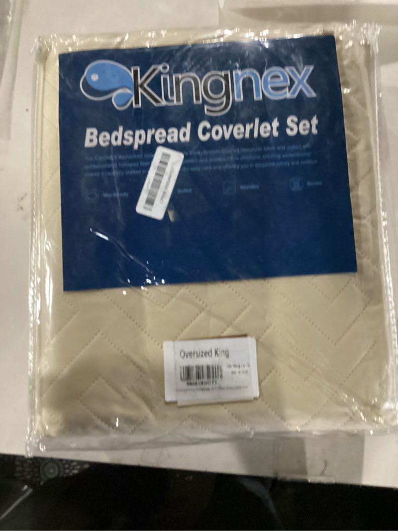 Condition photo showing New/Like New for Oversized King Bedspreads 128x120 for Split Adjustable Bed or Extra Large/Tall Cal King or King Bed Lightweight Quilted Coverlet Sets 1 Quilt 2 Pillow Shams Beige