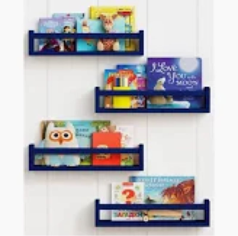 Forbena Navy Blue Floating Book Shelves for Nursery Boy, Decorative Wall Bookshelf for Kids Room, Small Wood Floating Shelves Wall Mounted for Boys Bedroom Bathroom (Set of 4, Blue) 16.5 Inch Navy Blue