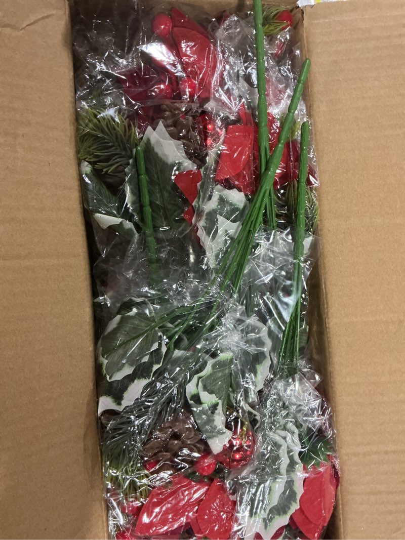 Condition photo showing New/Like New for Agusbagli 12 Pcs Christmas Poinsettia Flowers Artificial 12’’ Fake Poinsettias Stems Red Faux Poinsettia Flowers Bouquet for Home Mantle Christmas Table Centerpieces Decorations Red&green 12