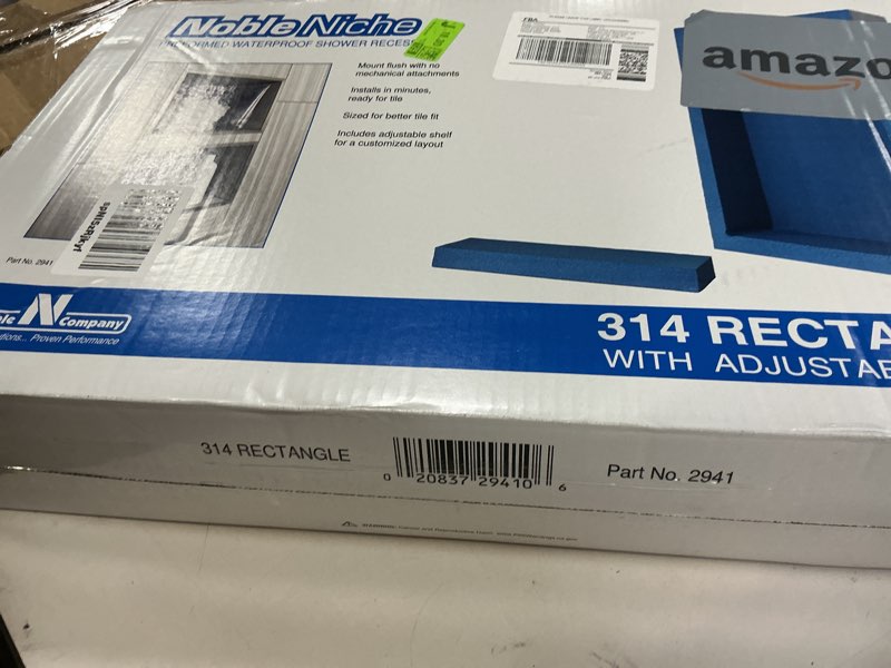 Condition photo showing New/Like New for Noble Pre-Formed Rectangular Shower Niche 314 12"x20" with Adjustable Shelf Easy Install Water-Resistant Bathroom Storage Shelf Modern Design for Shower Essentials Durable and Stylish Organizer