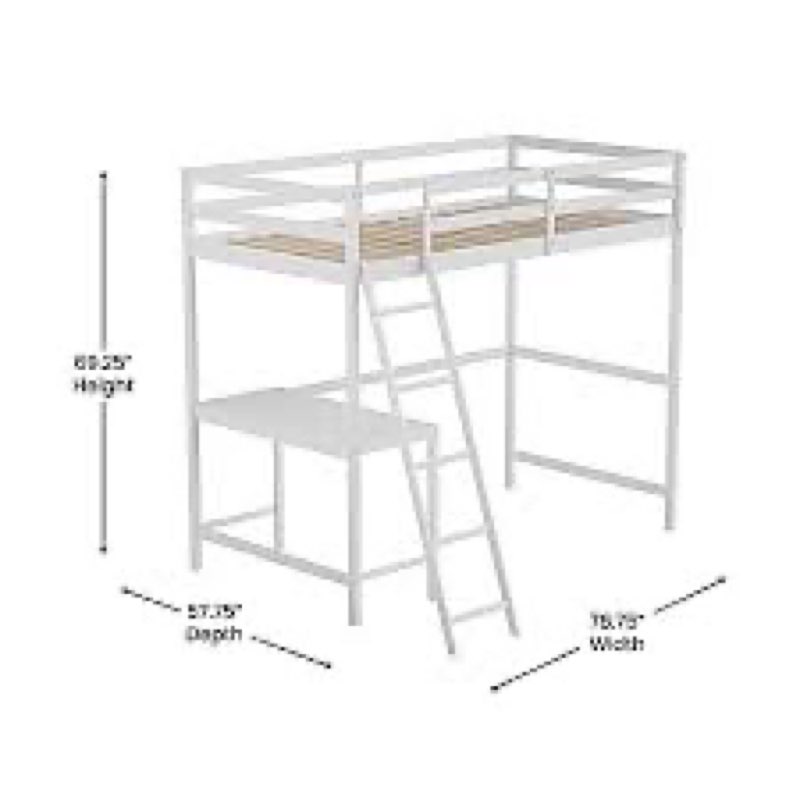 Twin Loft Bed with Desk and Shelves, Wood Loft Bed Frame with Storage Drawers, for Kids Teens Adults - White