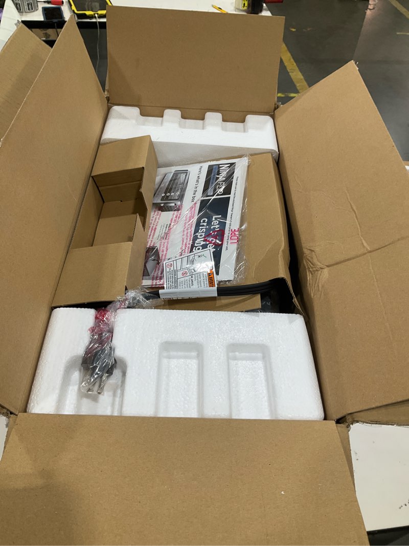 Condition photo showing New/Like New for ninja air fryer toaster oven combo | 8-in-1 functionality | flip up & away for storage space | air fry basket, sheet pan, wire rack & removable crumb tray |1800 watt | stainless steel | sp151 8-in-1 flip oven stainless