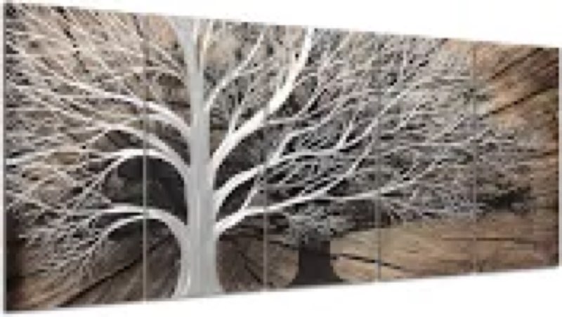 Yihui Arts Tree of Life Metal Wall Art Set - Handcrafted 3D Aluminum Sculpture, Silver Couples Artwo