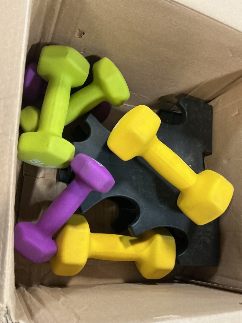 Condition photo showing Good Condition for amazon basics neoprene dumbbell hand weights for exercise and muscle toning rack with 3 pairs (3, 5, and 8 pound)