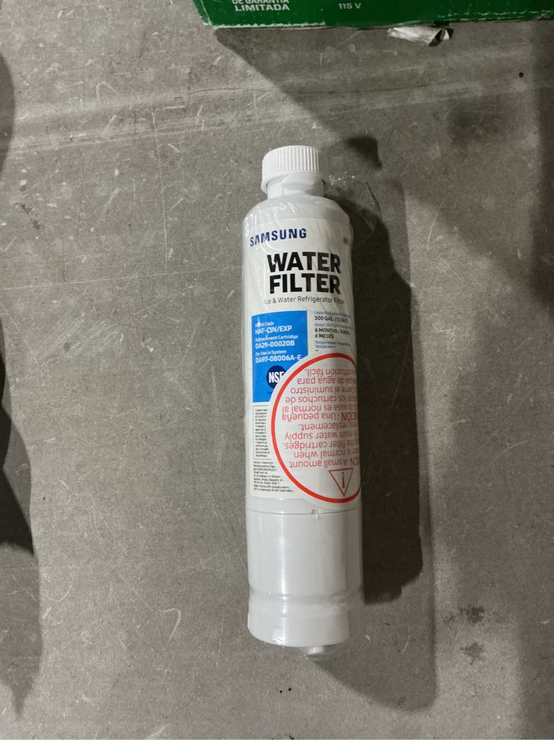 Condition photo showing As Is for water filter for select samsung refrigerators - white