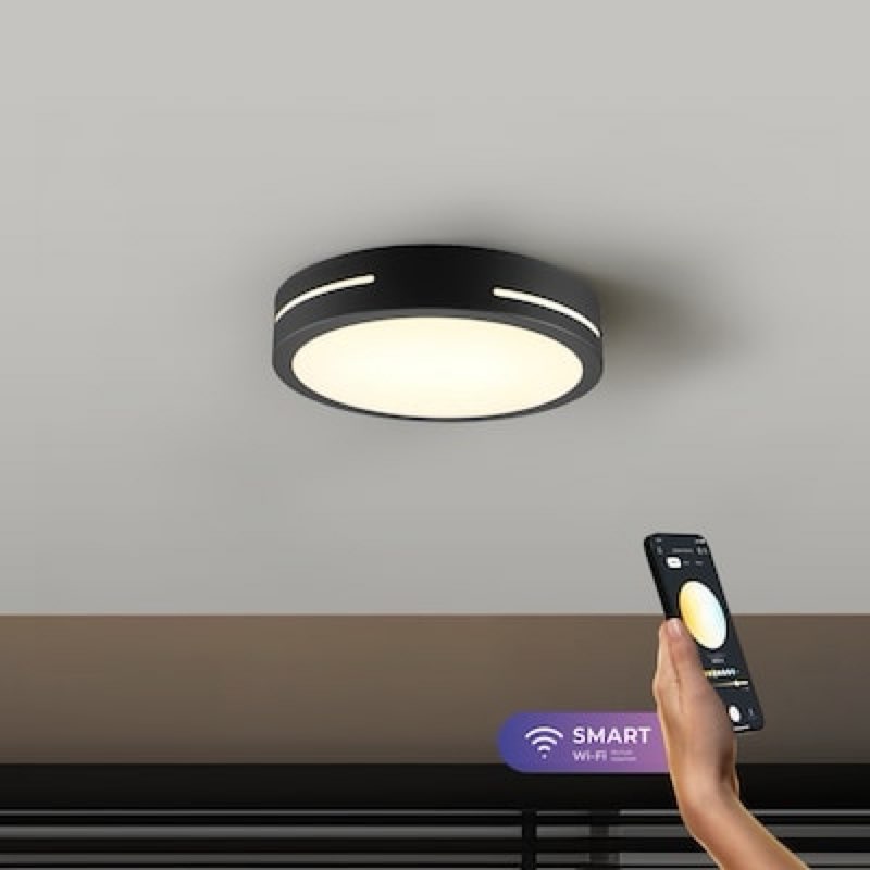 globe electric bree 15-in matte black indoor smart led rgbw flush mount light with plastic shade incomplete