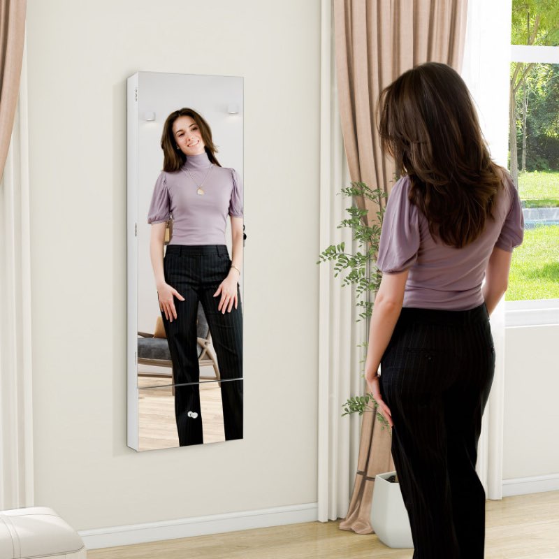 Wall Mounted Jewelry Armoire Organizer with Full-Length Frameless