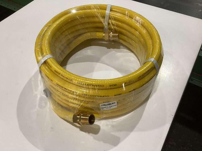 Condition photo showing New/Like New for 35ft csst gas line 3/4'' gas line flex csst gas pipe kit with 2 male fittings anti-cracking used for stove dryer heater ng appliance propane equipment corrugated stainless steel tubing 35 ft - 3/4"