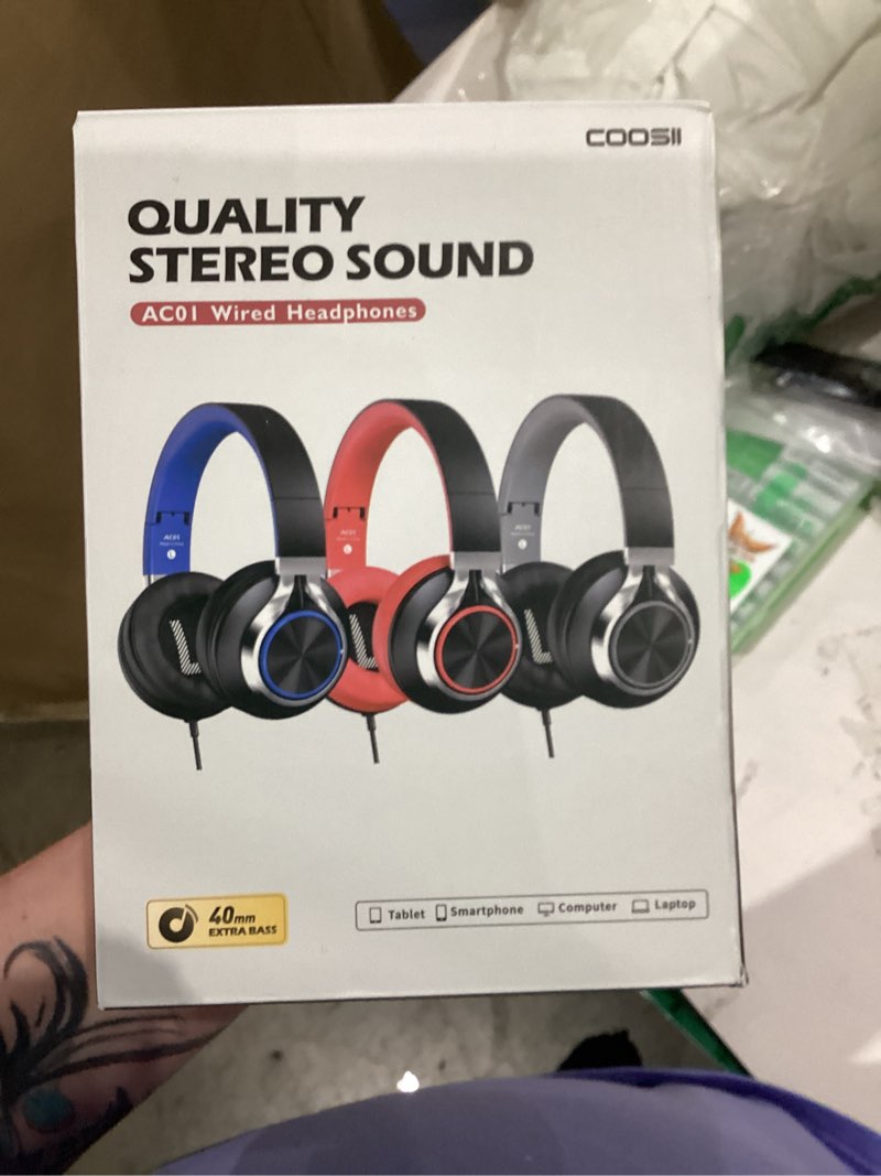 Condition photo showing Good Condition for ac01 over-ear headphones wired, passive noise isolating corded stereo headsets with mic volume control for adults teens 3.5mm for chromebooks, laptop, computer, tablets, travel (black blue)