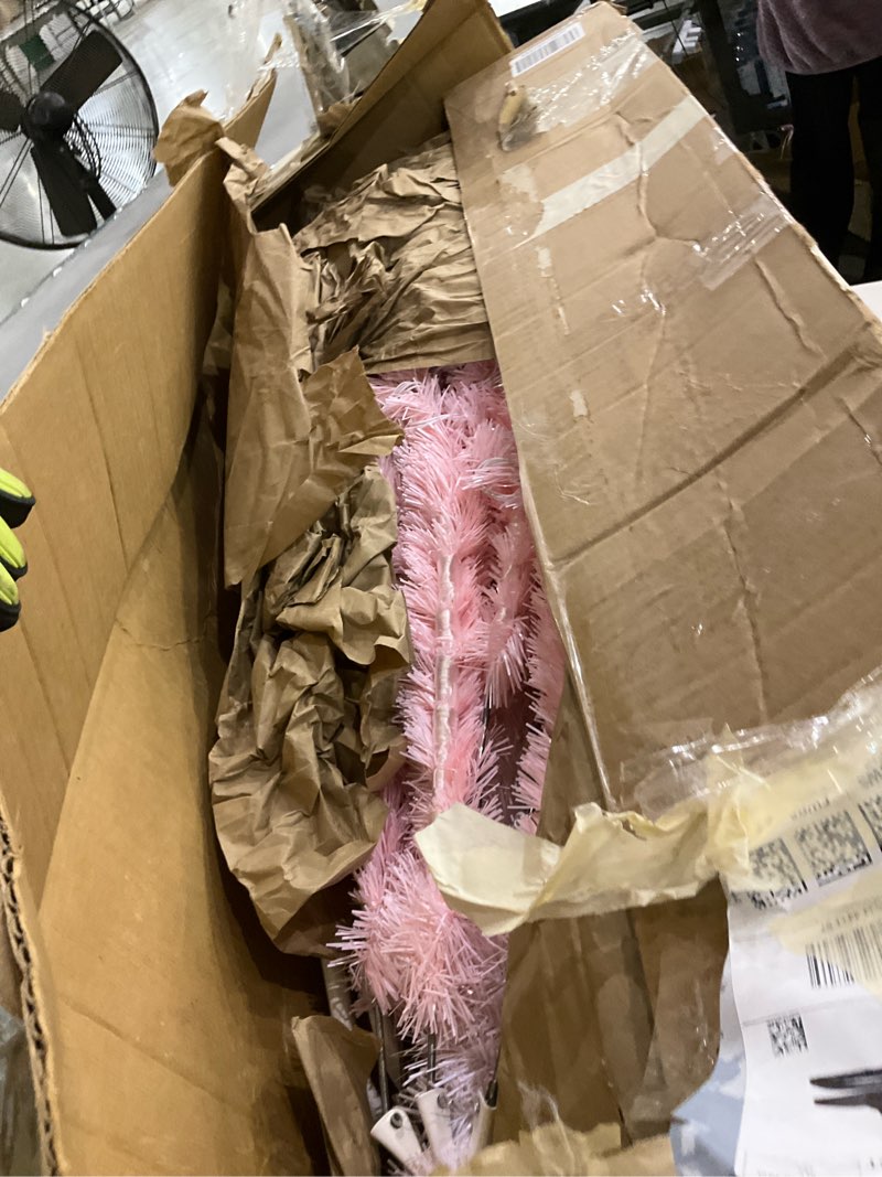 Condition photo showing As Is for Pre-Lit 7.5ft Pink Christmas Tree with 1600 PVC Tips & 600 Multicolor Lights, Auto-Hinged Artificial