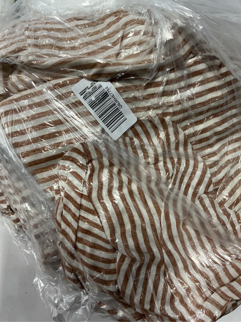 Condition photo showing Good Condition for european linen stripe sheet set, queen, terracotta/white stripe