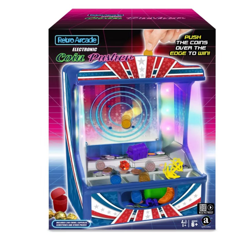 merchant ambassador: retro arcade electronic tabletop game, push the coins over the edge to win, 1 player, ages 6+