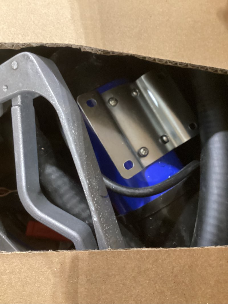 Condition photo showing As Is for orion motor tech diesel transfer pump, 12 volt fuel transfer pump with nozzle hoses for transferring diesel, kerosene, self priming dc electric fuel pump kit, oil not included 12gpm diesel pump kit